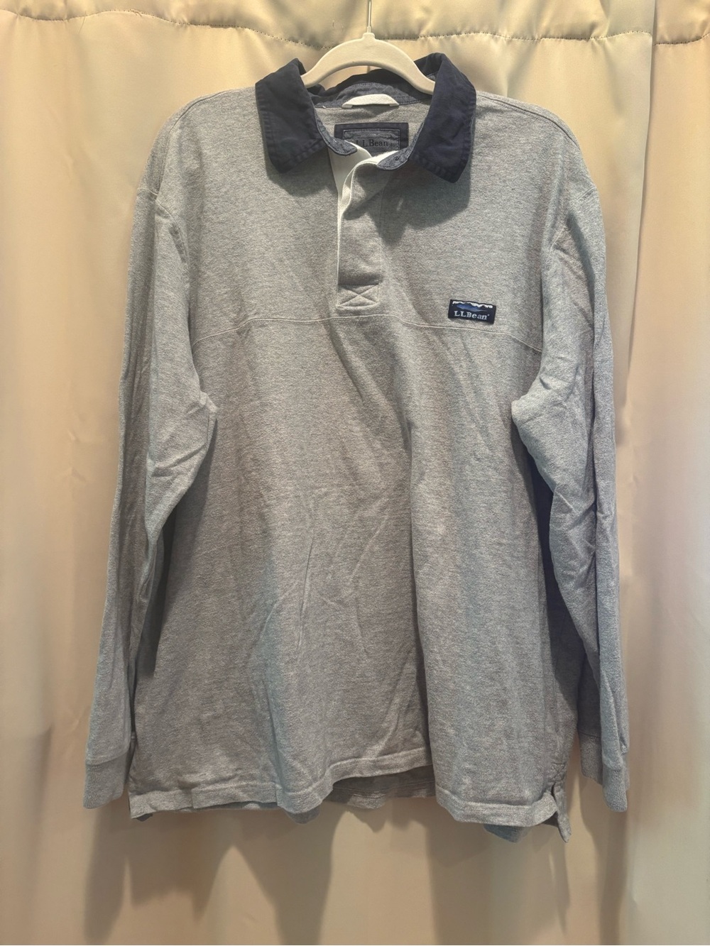 L.L. Bean Men’s Long-Sleeve Polo in Light Gray with Navy Collar